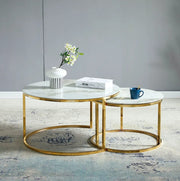 NESTING COFFEE TABLES SET WITH WHITE MARBLE TOP AND GOLD FINISHING 80+60X45+40CM