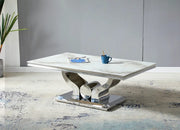 TROPHEE COFFEE TABLE WITH WHITE MARBLE TOP AND SILVER FEETS  MEASURING 120X70X45CM