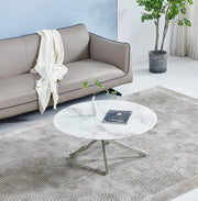 OLIVIA COFFEE TABLE WITH WHITE MARBLE TOP AND SILVER FEETS MEASURING 9090X45CM