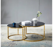 DUO NESTING COFFEE TABLES SET WITH BLACK MARBLE TOP AND GOLD FINISHING 80X60+45X40CM