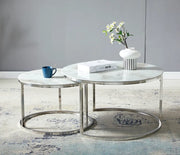 DUO NESTING COFFEE TABLES SET WITH WHITE MARBLE TOP AND SILVER FINISHING 80X60+45X40CM
