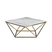 MESA DE CENTRO LISA CON TAPA DE MÁRMOL BLANCO Y PATAS DORADAS DE 90X90X45CM