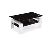 GLORIA COFFEE TABLE WITH BLACK GLASS ON TOP AND BOTTOM WITH WHITE FINISHING MEASURING 110X60X45CM
