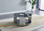 MESA DE CENTRO ROMEO CON CUBIERTA Y BASE NEGRAS Y ACABADO PLATEADO, DE 90X90X45CM