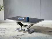 MESA DE CENTRO TROPHEE CON TAPA DE MÁRMOL NEGRO Y PATAS PLATEADAS DE 120X70X45CM