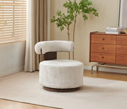 SILLÓN GIRATORIO ESRA CON ESPUMA DE POLIURETANO Y TELA CREMONA Y ACABADO COLOR NOGAL 70X75X70CM