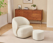 SILLÓN ELSA GIRATORIO CON OTOMANA TERCIOPELO BEIGE CON MEDIDAS DE 73X73X73 + 40X40X32CM