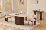 PORTA DINING TABLE , WALNUT AND TRAVERTINE AND CERAMIC MEASURING 150X90X75CM
