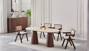 ICONIC DINING TABLE IN TRAVERTINE TOP AND WALNUT FEETS MEASURING 180X90X75CM