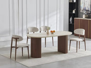 CALYPSO DINING TABLE WITH TRAVERTINE TOP AND WALNUT FEETS MEASURING 180X90X75CM