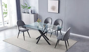 MESA RECTANGULAR OLIVIA CON TAPA DE CRISTAL TRANSPARENTE Y PATAS NEGRAS DE 180X90X75CM