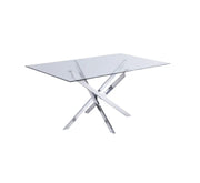 MESA RECTANGULAR OLIVIA CON TAPA DE CRISTAL TRANSPARENTE Y PATAS PLATEADAS CON MEDIDAS DE 180X90X75CM