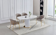 SOFIA EXTENDABLE DINING TABLE WITH WHITE MARBLE AND CERAMIC WITH GOLD FINISHING MEASURING 125/165X100X75CM