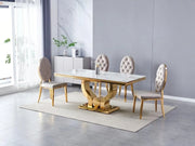 MESA DE COMEDOR TROPHÉE EN MÁRMOL BLANCO CON ACABADO EN PATAS DORADAS, MEDIDAS 180X90X75CM