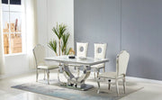 TROPHEE DINING TABLE IN WHITE MARBLE WITH SILVER FEET FINISHING MEASURING 150X90X75CM