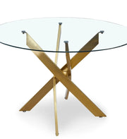 OLIVIA ROUND DINING TABLE WITH TRANSPARENT GLASS TOP AND GOLD FEETS MEASURING 100X100X75CM