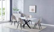 MESA DE COMEDOR OLIVIA CON TAPA DE MÁRMOL BLANCO Y PATAS NEGRAS DE 150X90X75CM