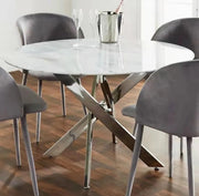 OLIVIA ROUND DINING TABLE WITH WHITE MARBLE TOP AND SILVER FEETS MEASURING 100X100X75CM