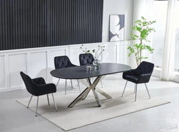 OPHELIA DINING TABLE WITH BLACK TOP AND SILVER FEETS MEASURING 150X90X75CM