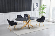 MESA DE COMEDOR OPHELIA CON TAPA NEGRA Y PATAS DORADAS CON MEDIDAS DE 150X90X75CM