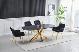 OPHELIA DINING TABLE WITH BLACK TOP AND GOLD FEETS MEASURING 150X90X75CM