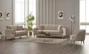SIDNEY SOFA CONVERTIBLE DESIGN IN 3+2+1 IN BEIGE COLOR WITH GOLD FINISH WITH CUSHIONS