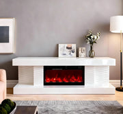 KATTY CHEMINEE TV STAND WITH FIREPLACE HEATER MEASURING 160X38X53CM IN WHITE COLOR