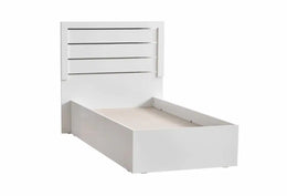 CAMA INDIVIDUAL BLANCA MODERNA CON DISEÑO Y CABECERO DE LÁMINAS HORIZONTALES, DE 90X190CM