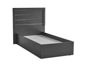 CAMA MODERNA GRIS CON DISEÑO Y CABECERO DE LÁMINAS HORIZONTALES, DE 90X190CM