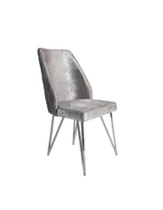 NICOLE CHAIRS IN LIGHT GREY VELVET SEAT AND SILVER FEETS.