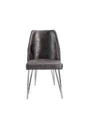 NICOLE CHAIRS IN DARK GREY VELVET SEAT AND SILVER FEETS.