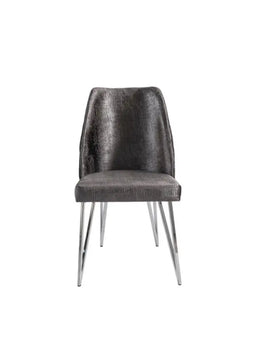 NICOLE CHAIRS IN DARK GREY VELVET SEAT AND SILVER FEETS.
