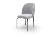 SAHARA CHAIRS WITH GREY SEAT FABRIC WITH BLACK METAL LEGS.