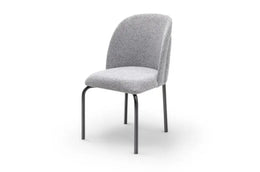 SAHARA CHAIRS WITH GREY SEAT FABRIC WITH BLACK METAL LEGS.