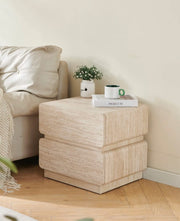 GAIA BEDSIDE TABLE  IN TRAVERTINE COLOR WITH 2 DRAWERS MEASURING 50X40X45CM