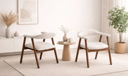 BERITA CHAIRS IN BEIGE VELEVT WITH WALNUT EFFECT LEGS.MEASURING 55X55X75CM