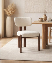 HERA CHAIRS WITH SHORT BOUCLE FABRIC WITH WALNUT EFFECT FEETS.MEASURING 48X50X80CM
