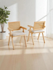 ROTINA CHAIR IN LIGHT WOODEN FINISH WITH BEIGE VELVET SEAT.MEASURING 50X50X80CM