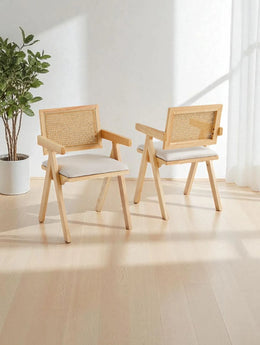 ROTINA CHAIR IN LIGHT WOODEN FINISH WITH BEIGE VELVET SEAT.MEASURING 50X50X80CM