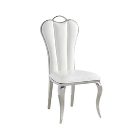 ALICE CHAIRS WITH WHITE LEATHER AND SILVER FEETS.MEASURING 50X50X110CM