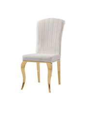 NINO CHAIRS WITH BEIGE VELVET WITH GOLD FEETS.MEASURING 50X60X93CM