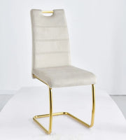 CHAIRS WITH BEIGE VELVET WITH GOLD FINISHING.MEASURING 45X45X100CM.