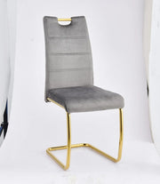 CHAIRS WITH GREY  VELVET WITH GOLD FINISHING.MEASURING 45X45X100CM.