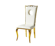 ROYAL CHAIRS WITH WHITE LEATHER WITH GOLD FINISHING.MEASURING 50X50X110CM
