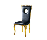 ROYAL CHAIRS WITH BLACK LEATHER AND GOLD FEETS.MEASURING 50X50X110CM