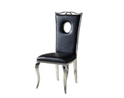 ROYAL CHAIRS WITH BLACK LEATHER AND SILVER FEETS.MEASURING 50X50X110CM