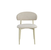 LUCILE CHAIR WITH BEIGE METAL LEGS AND BEIGE VELVET SEAT.