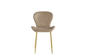 COLONNA CHAIR WITH GOLD LEGS AND TAUPE VELVET FABRIC.