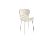 COLONNA CHAIR WITH SILVER METAL LEGS AND BEIGE VELVET FABRIC.