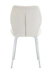 SHELL CHAIR WITH SILVER LEGS IN BEIGE VELVET.